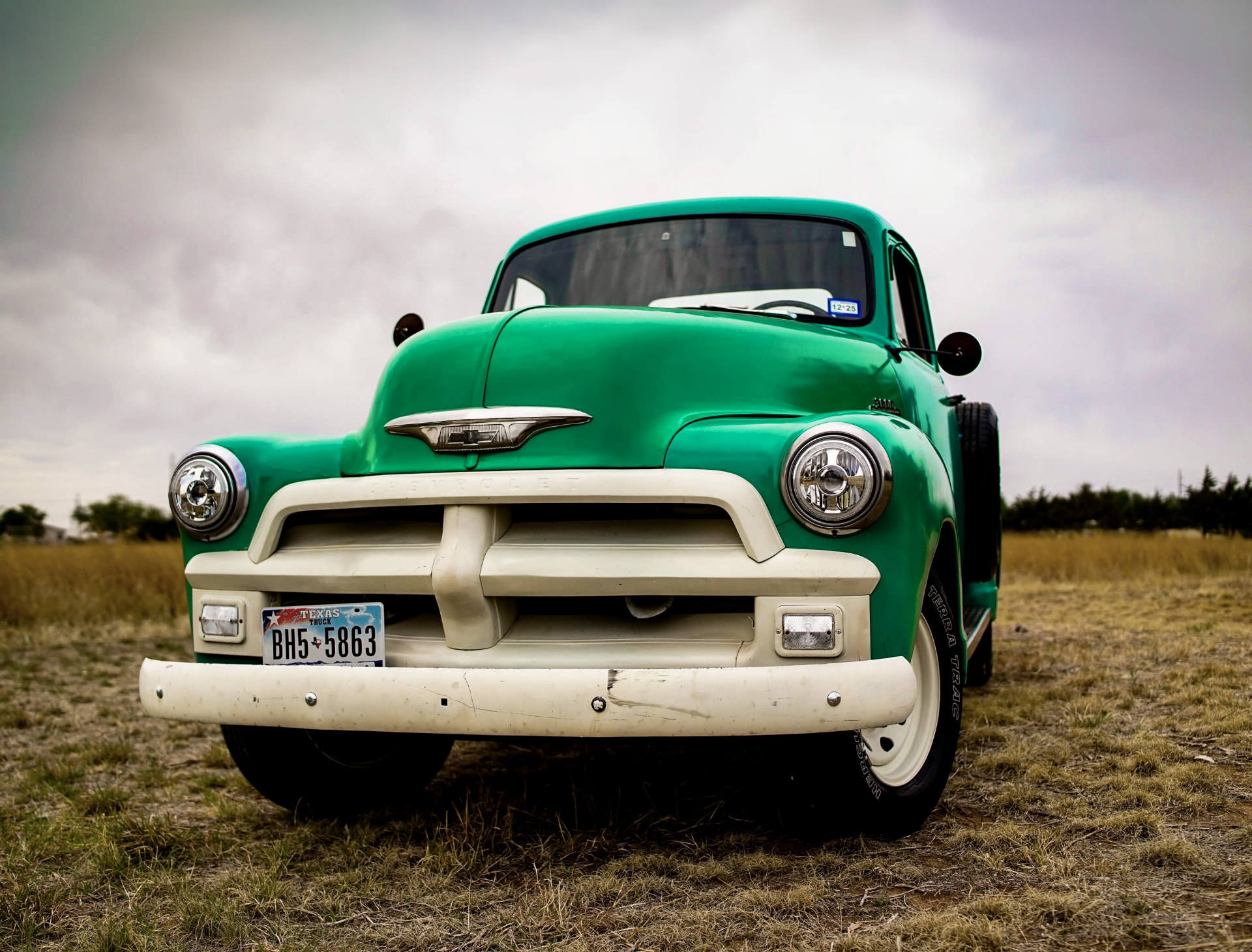 Restored green classic Chevy pickup